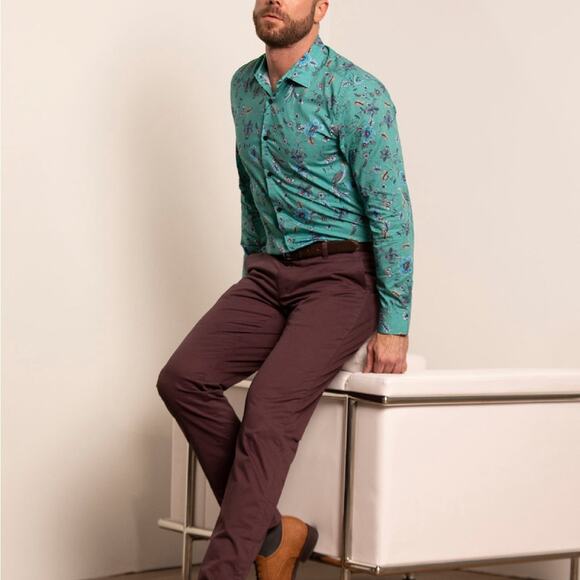 Lords of Harlech Nigel Bird Floral Canvas Teal Shirt Size XXL - Picture 1 of 13